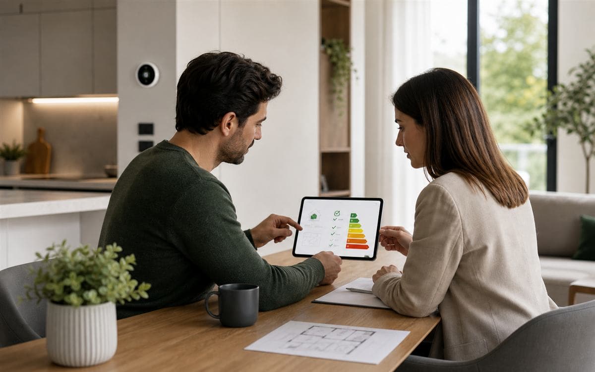 Valutazione gratuita CasaClasseA con professionista e proprietario in una casa moderna